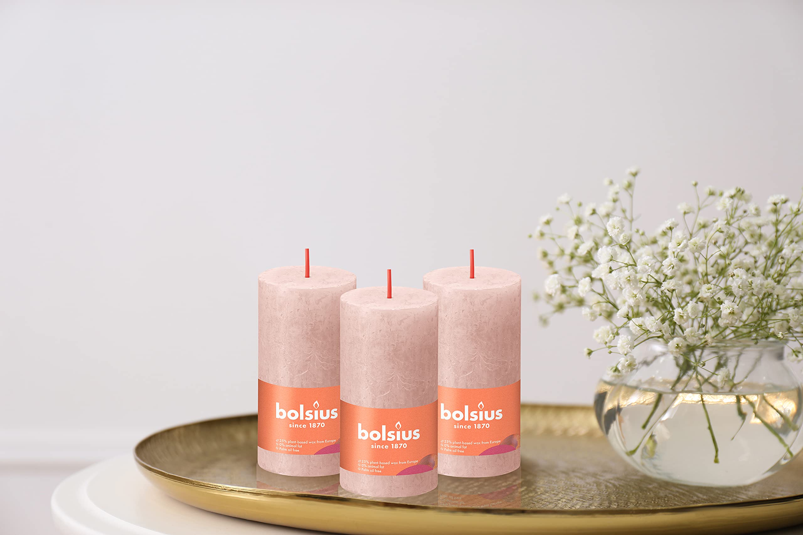 BOLSIUS 4 Pack Misty Pink Rustic Pillar Candles - 2 X 4 Inches - Premium European Quality Unscented Dripless Smokeless Candles with Natural Plant-Based Wax - 30 Hour Burn Time for Wedding, Party, Home Decor, Romantic Dinner & Holiday Centerpieces