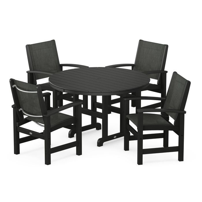POLYWOOD Coastal 5-Piece Round Farmhouse Dining Set - Outdoor Patio Furniture for Backyard, Poolside & Beach House Dining