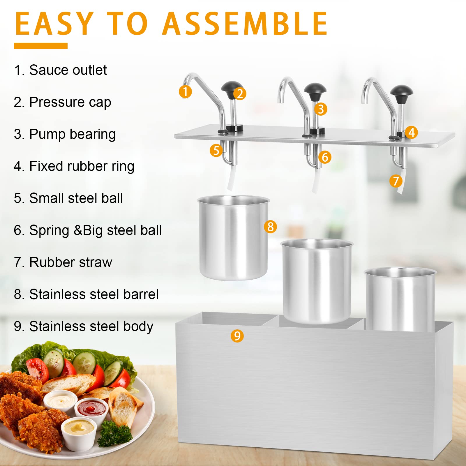 11 Quart Stainless Steel Commercial Sauce Dispenser Pump - Heavy Duty Condiment Pump Station for Ketchup, Syrup, Dressing & BBQ Sauce | Perfect for Restaurants, Catering & Food Service Businesses