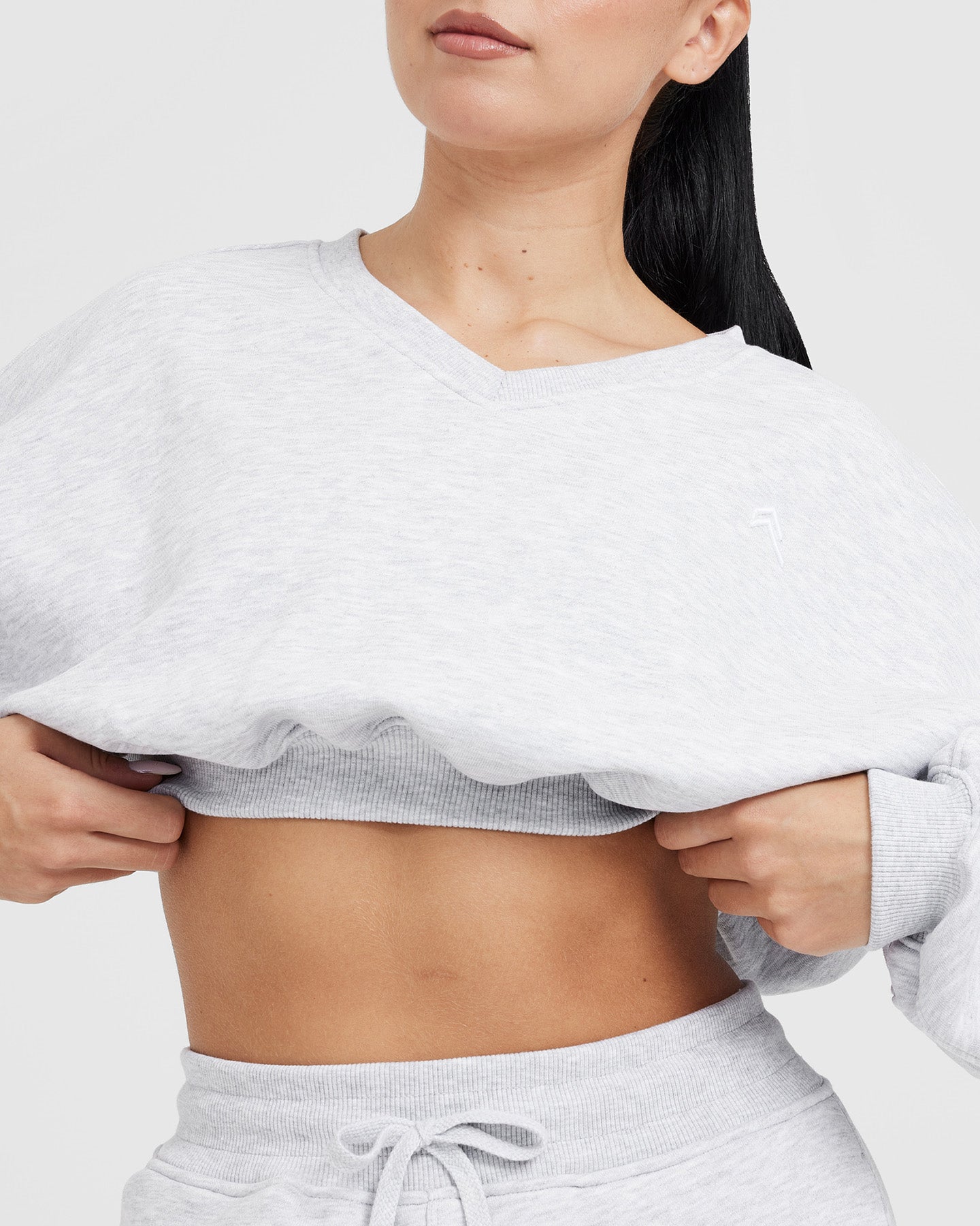 All Day Lightweight Oversized V Neck Sweatshirt for Women | Soft Casual Pullover Sweater in Light Grey Marl - Perfect for Lounge Wear, Yoga & Everyday Comfort
