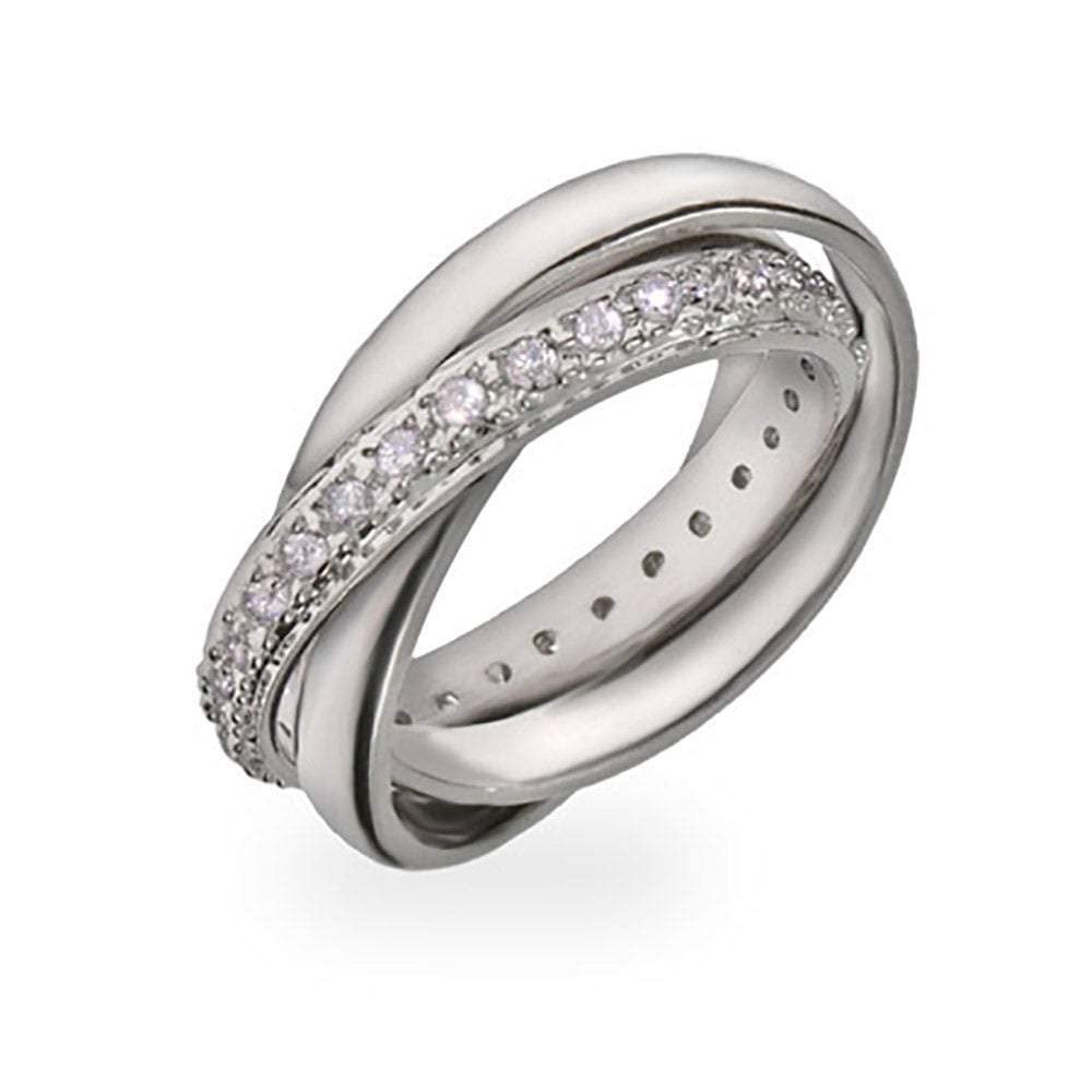 EVE'S ADDICTION Sterling Silver & Cubic Zirconia Russian Wedding Band Ring - Elegant Rolling Ring for Women - Perfect Gift for Mom, Wife, Anniversary - Ideal for Weddings, Engagements & Special Occasions