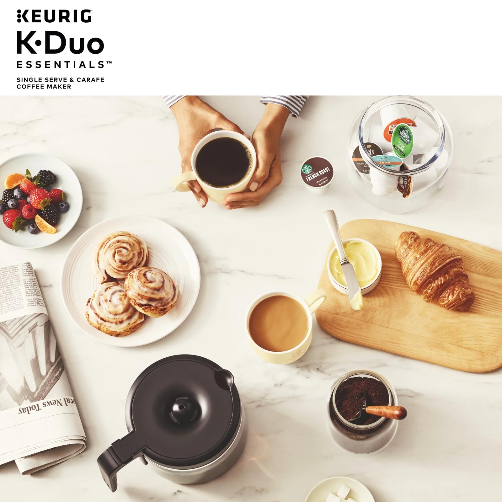 Keurig K-Duo Essentials Single Serve & Carafe Coffee Maker - Brews 12 Cups for Home or Office Use - Compatible with K-Cup Pods & Ground Coffee