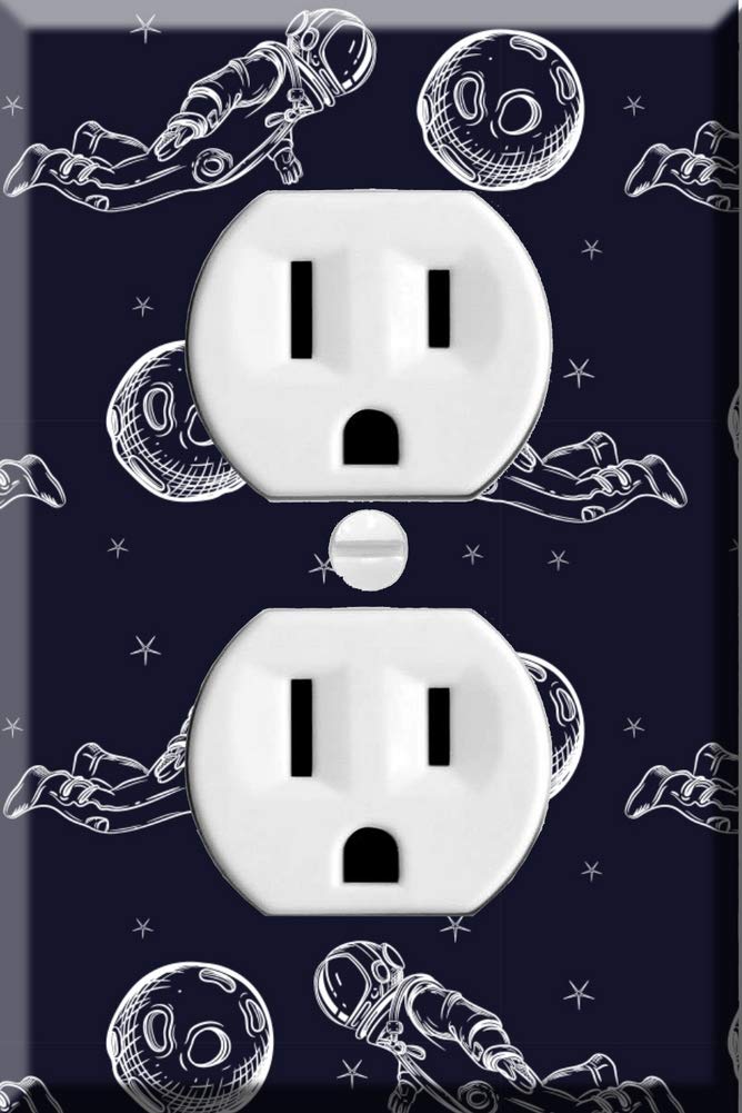 Single Duplex Outlet Cover Wall Plate - Astronaut & Planet Space Design - Decorative Electrical Switch Plate for Kids Room, Nursery, or Space-Themed Home Decor