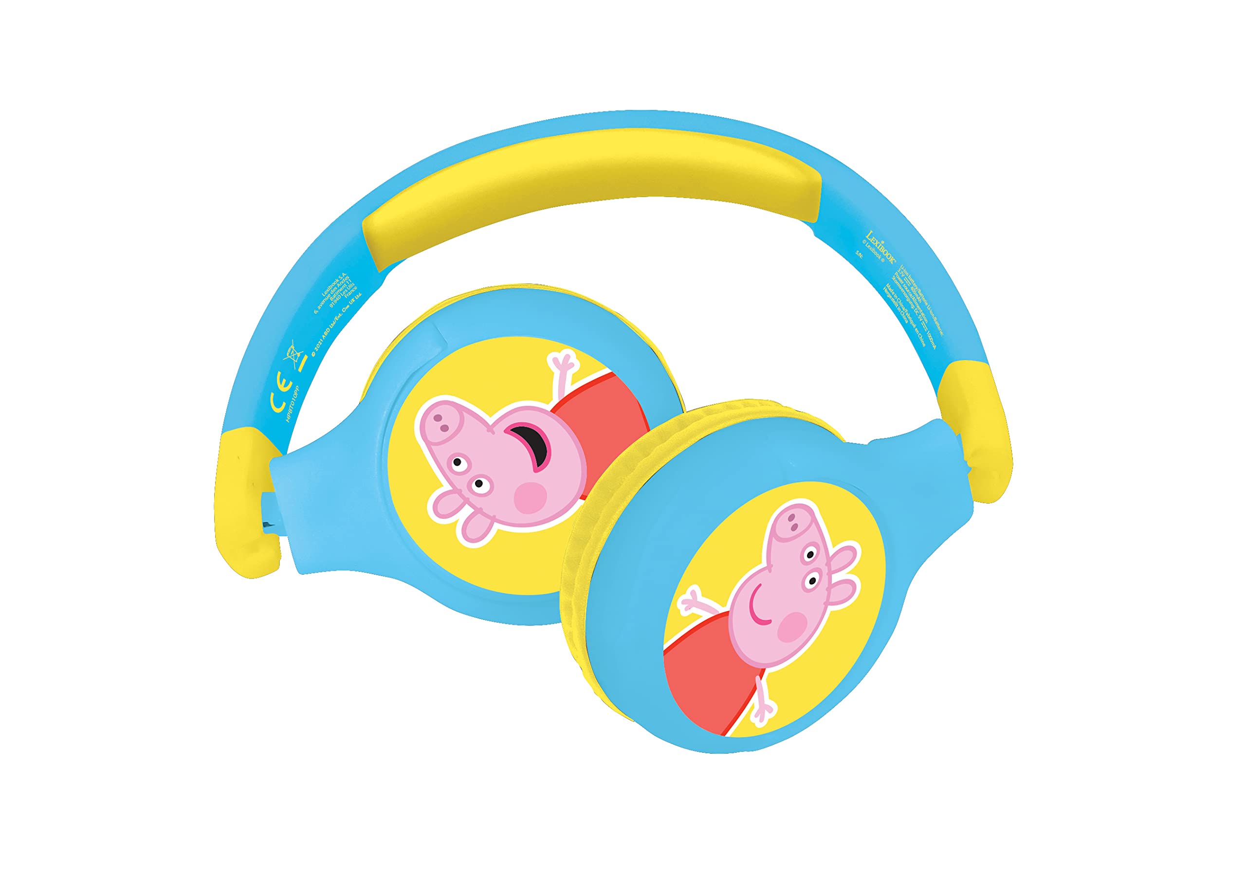 Lexibook Peppa Pig 2-in-1 Bluetooth Headphones for Kids - Wireless & Wired Stereo Sound, Safe Volume Limit, Foldable & Adjustable Design (Yellow/Blue) - Perfect for School, Travel & Home Entertainment