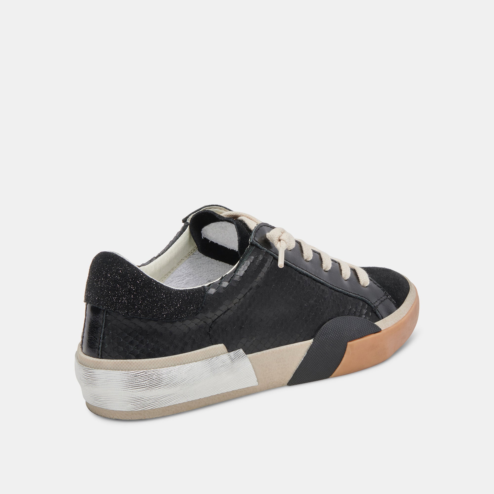 ZINA WIDE SNEAKERS ONYX EMBOSSED LEATHER - Comfortable Women's Fashion Shoes for Walking, Running & Casual Wear | Stylish & Durable Footwear for Everyday Use