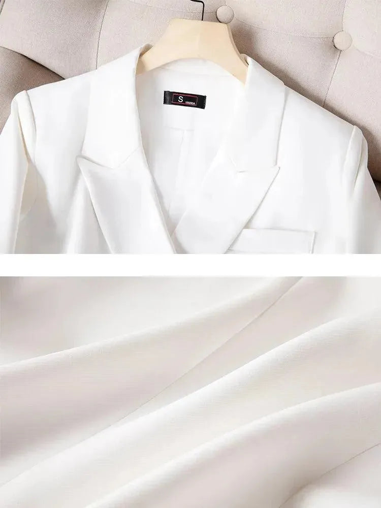 Women's Double Breasted Crop Blazer Pant Suit - Elegant Office Wear & Business Formal Attire for Professional Women