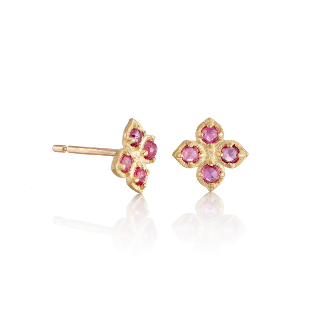 Ruby Flower Charm Earrings for Women - Dainty Floral Stud Earrings for Everyday Wear | Perfect Gift for Her, Birthday, Anniversary, Valentine's Day | Casual, Office & Party Jewelry