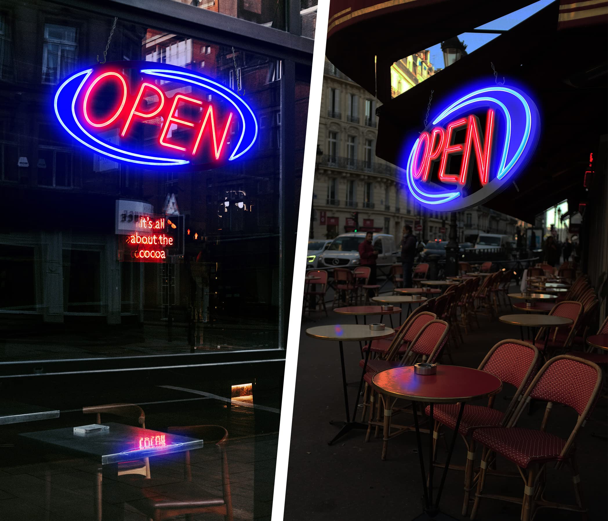 32x16 Inch Large Bright LED Open Sign for Business - Remote Control & Flashing Modes, Blue/Red Neon Light with ON/OFF Switch - Perfect for Window, Door, Bar, Coffee Shop, Salon, and Retail Store Display