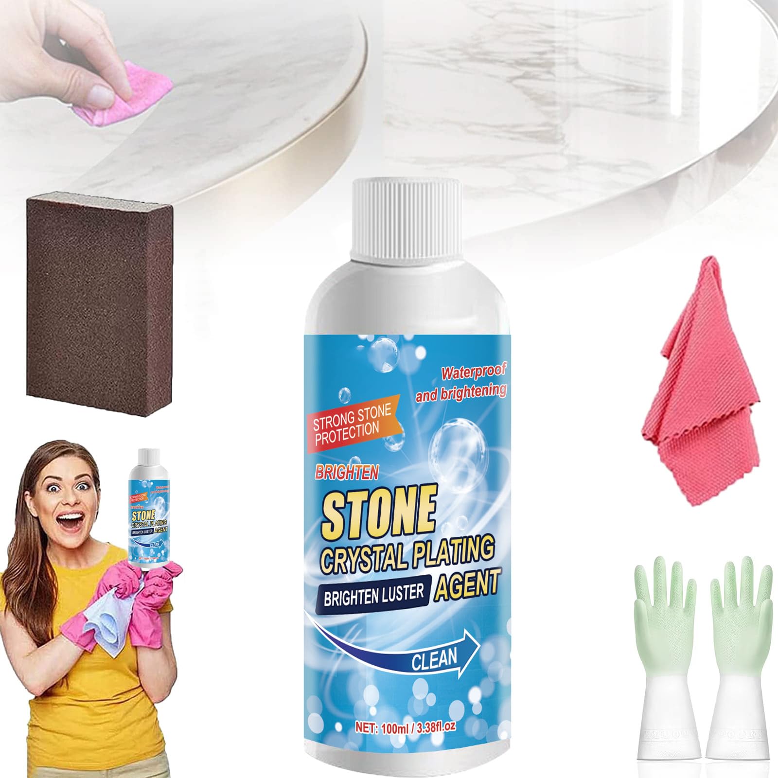 Donubiiu Stone Stain Remover Cleaner - Marble, Tile & Granite Cleaner & Polish | Nano Crystal-Plating Agent for Kitchen Oil Stains & Surface Protection | Ideal for Countertops, Floors & Bathroom Surfaces (1PC)