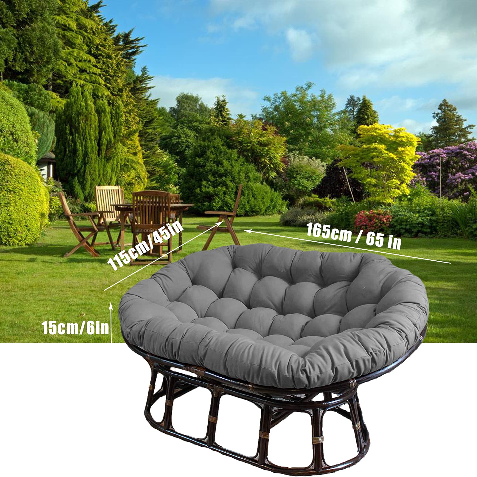 Premium Papasan Chair Cushion - Extra Thick & Oversized for Swing Chairs, Egg Chairs - Ultra Comfortable Double Sink Design - Gray (65x45x6 Inches) - Perfect for Indoor/Outdoor Relaxation, Reading Nooks & Cozy Spaces