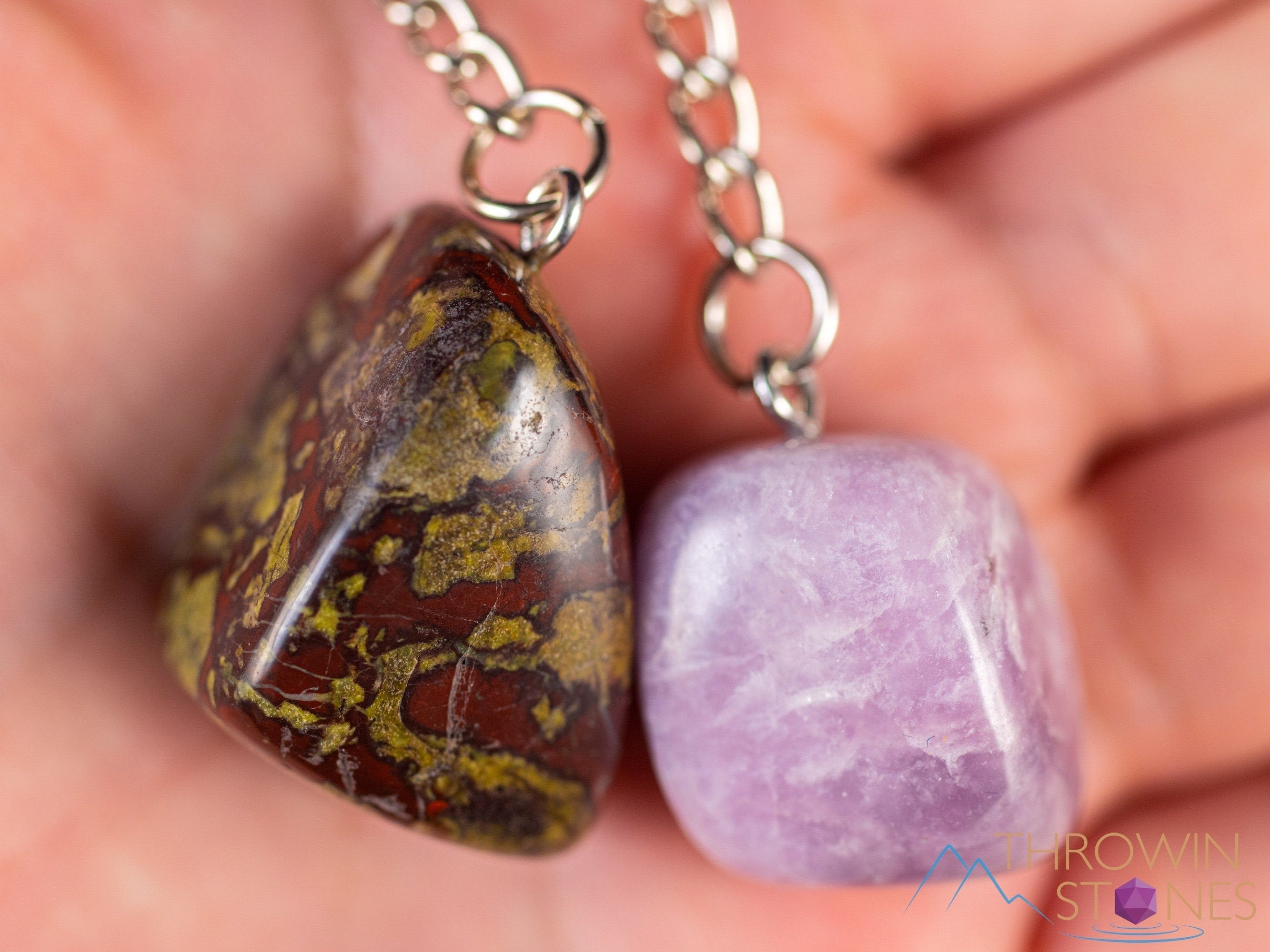 DRAGON'S Blood Jasper & Lepidolite Crystal Keychain - Tumbled Healing Stones for Self Care, Anxiety Relief, Chakra Balancing - Perfect Spiritual Gift (E2125) for Meditation, Travel & Daily Carry