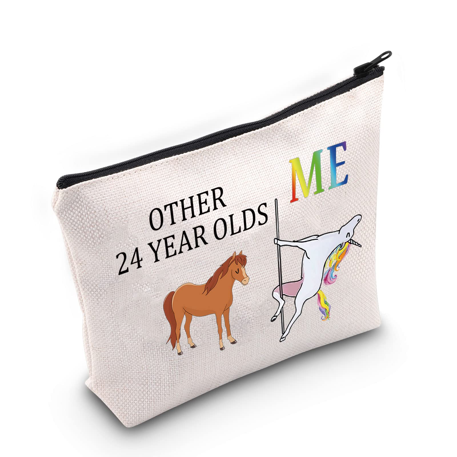 24th Birthday Gifts for Women - Funny Unicorn Makeup Cosmetic Bag for 24 Year Old | Unique Turning 24 Present for Her | Perfect for Travel, College Dorm & Birthday Parties