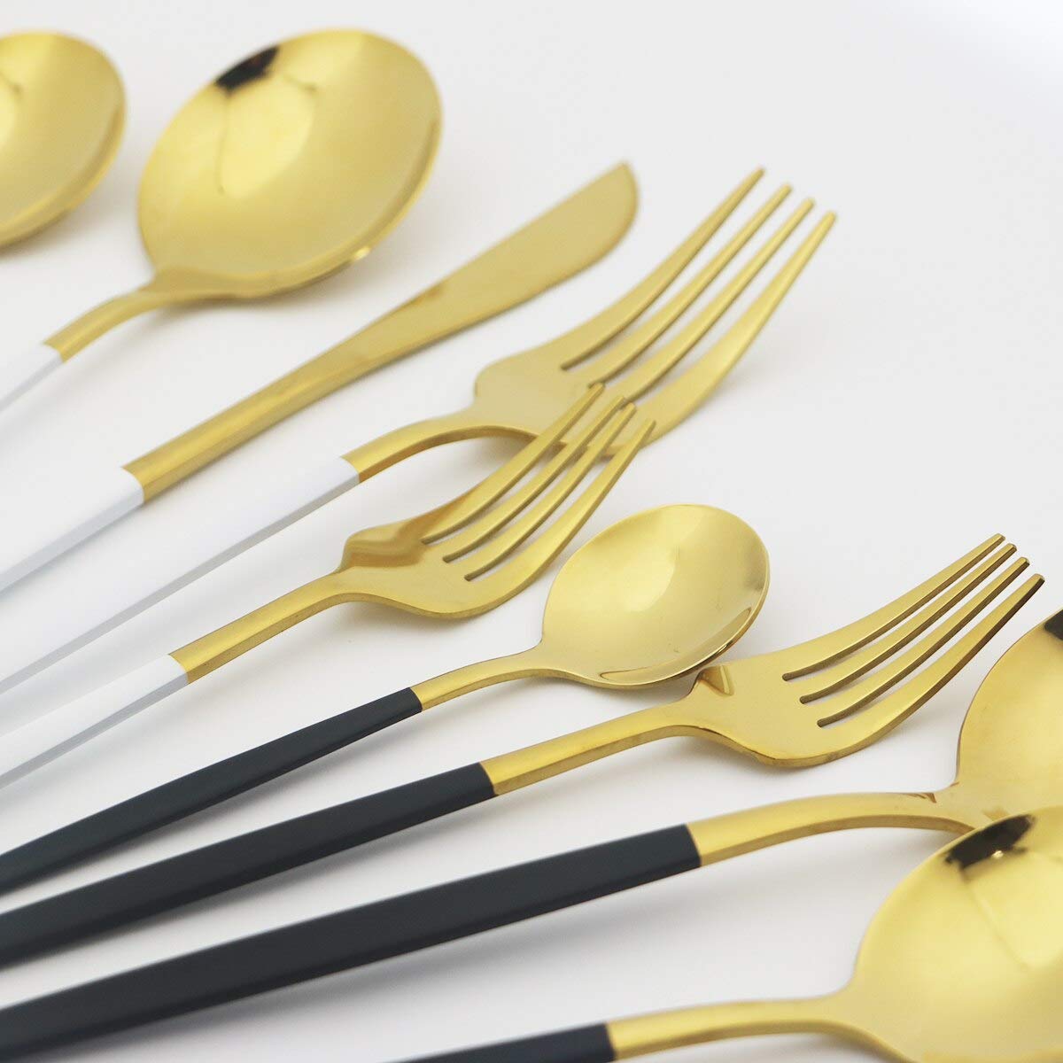 Premium 30-Piece Stainless Steel Silverware Set - Gold Flatware Cutlery with Knives, Forks, Dessert & Coffee Spoons - Elegant Mint Green Tableware for Dining, Parties & Gifts - BY ZZYY