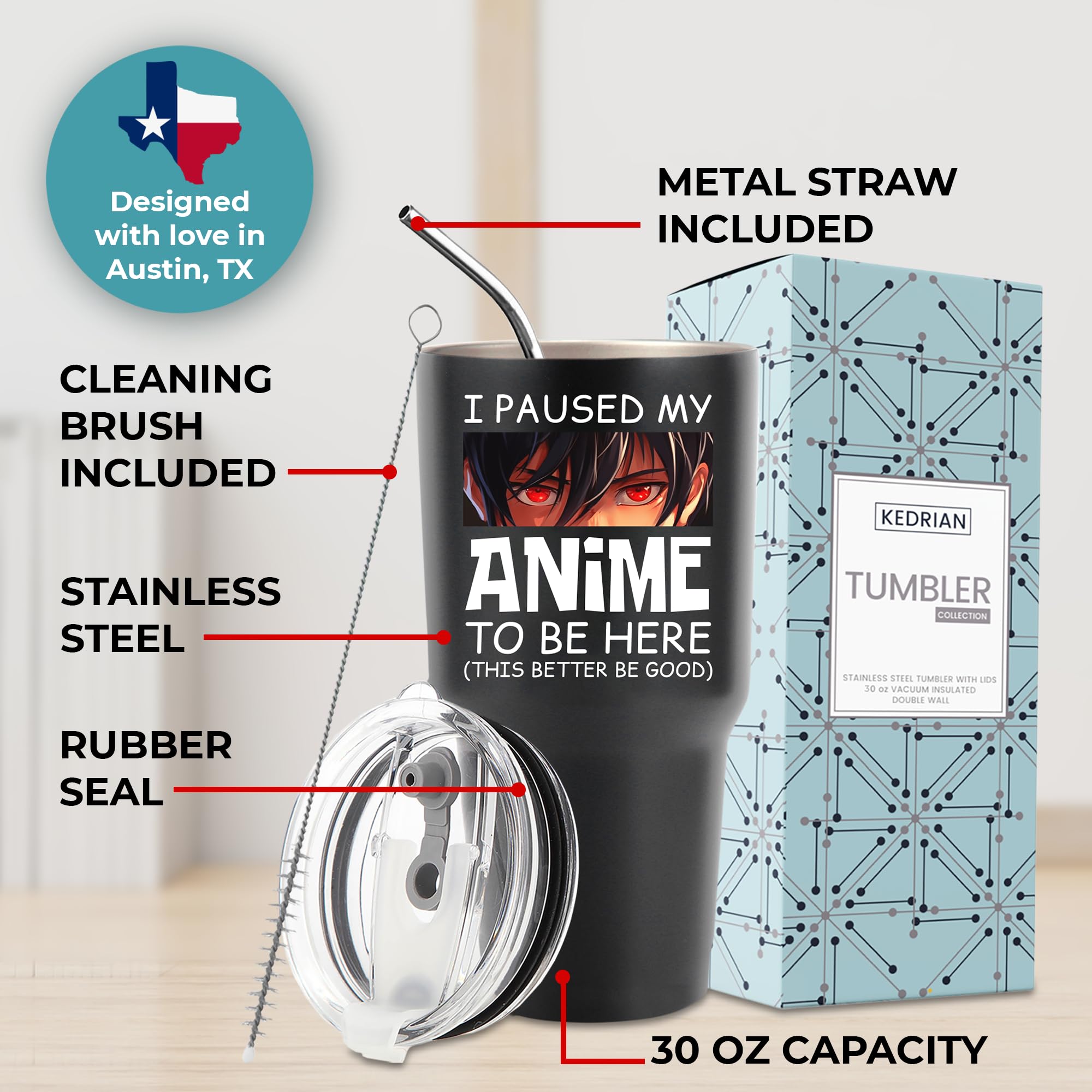 Funny Anime Tumbler 30oz - I Paused My Anime To Be Here Cup | Cute Gift for Anime Lovers | Perfect Birthday & Christmas Present for Him or Her | Great for Office, School & Anime Conventions
