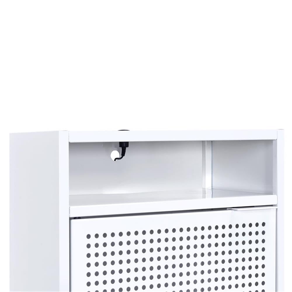 2-Piece White Metal Nightstand Set with USB Ports - Modern Bedside Tables for Bedroom, Living Room & Office Storage