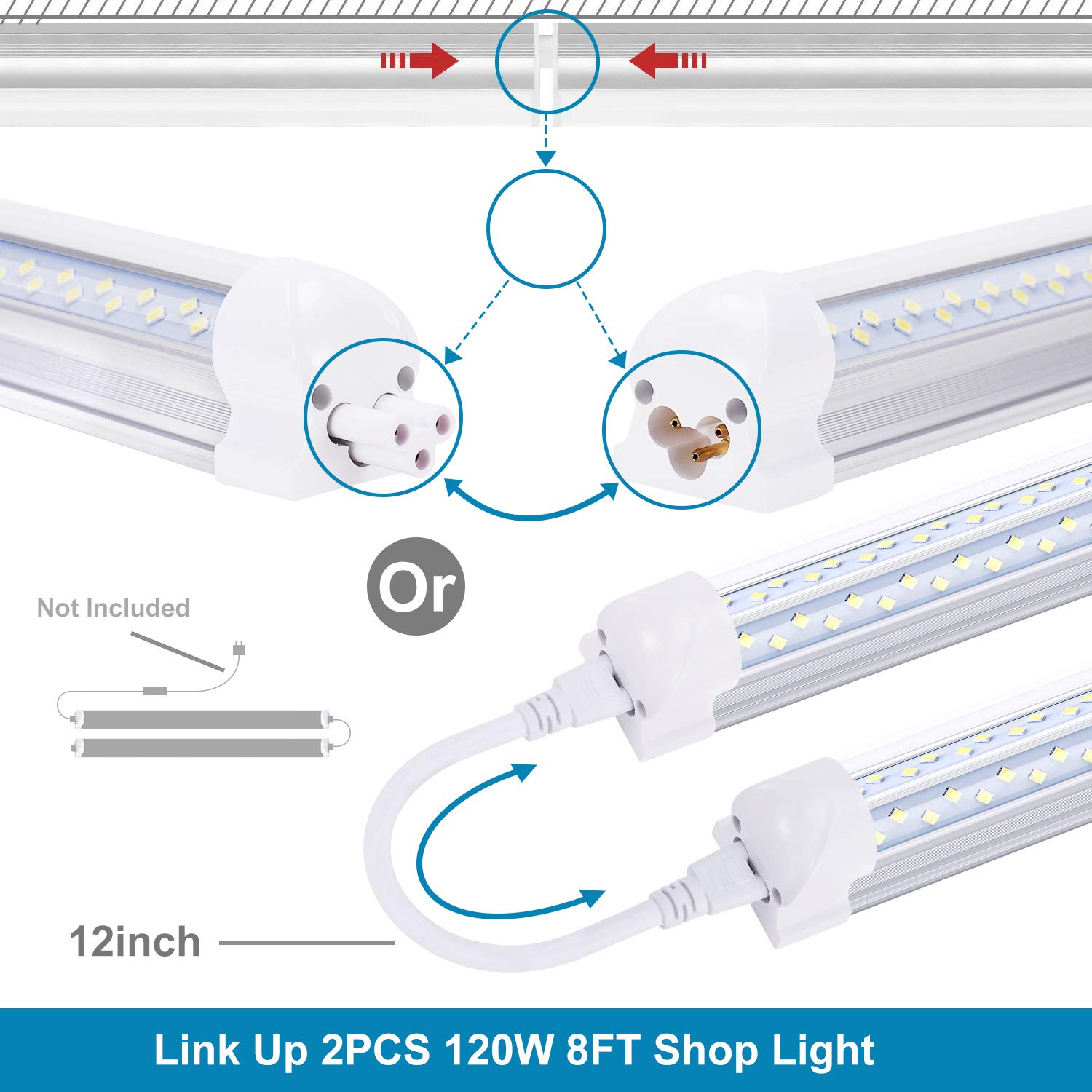 8FT 120W T8 Integrated LED Shop Lights - 4 Rows 6000K Daylight White, 96 Inch V-Shaped Linkable Warehouse Lighting, Plug & Play Fluorescent Tube Replacement (20-Pack) - Perfect for Garages, Workshops, Retail Stores & Industrial Spaces - Ships from USA