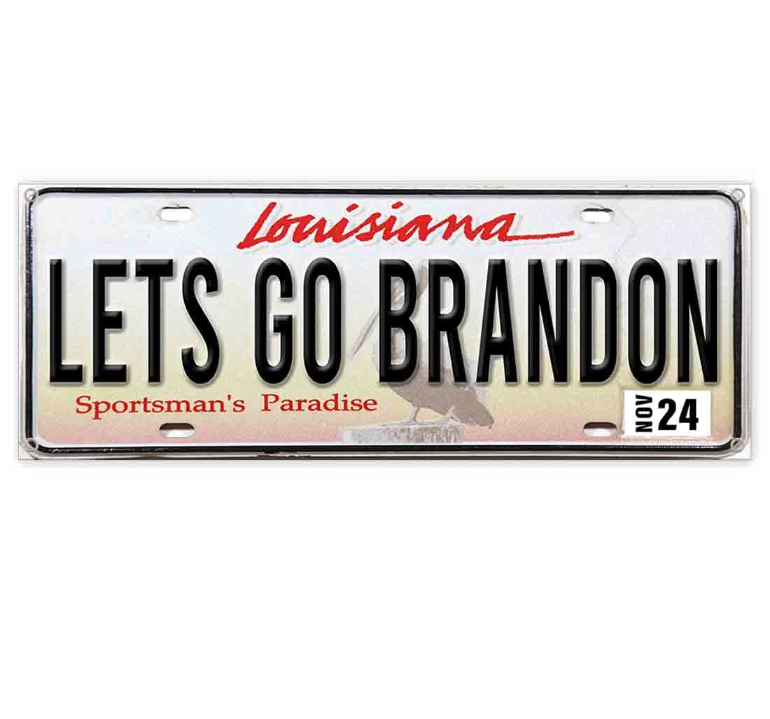 Lets Go Brandon Heavy-Duty Vinyl License Plate Banner - 13 oz Non-Fabric with Metal Grommets | Louisiana Style Pro-Trump, MAGA, Anti-Biden Political Sign | Perfect for Election Campaigns, Rallies, and Patriotic Home Decor