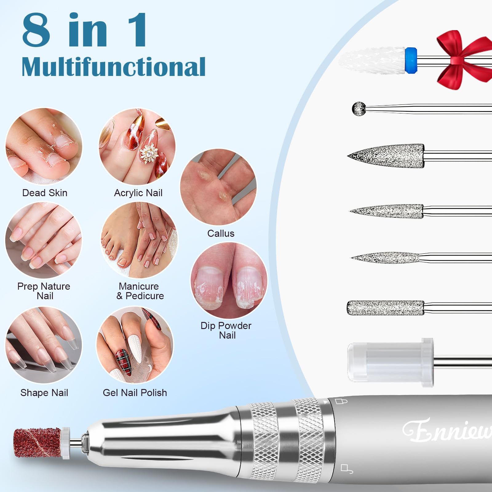 Professional Cordless Electric Nail Drill 35000 RPM - Rechargeable Manicure Pedicure Kit with 7 Bits for Acrylic Nails & Gel Removal | Portable Salon & Home Nail Care Tool (White) | Perfect for DIY Nail Art, Salon Treatments & At-Home Grooming