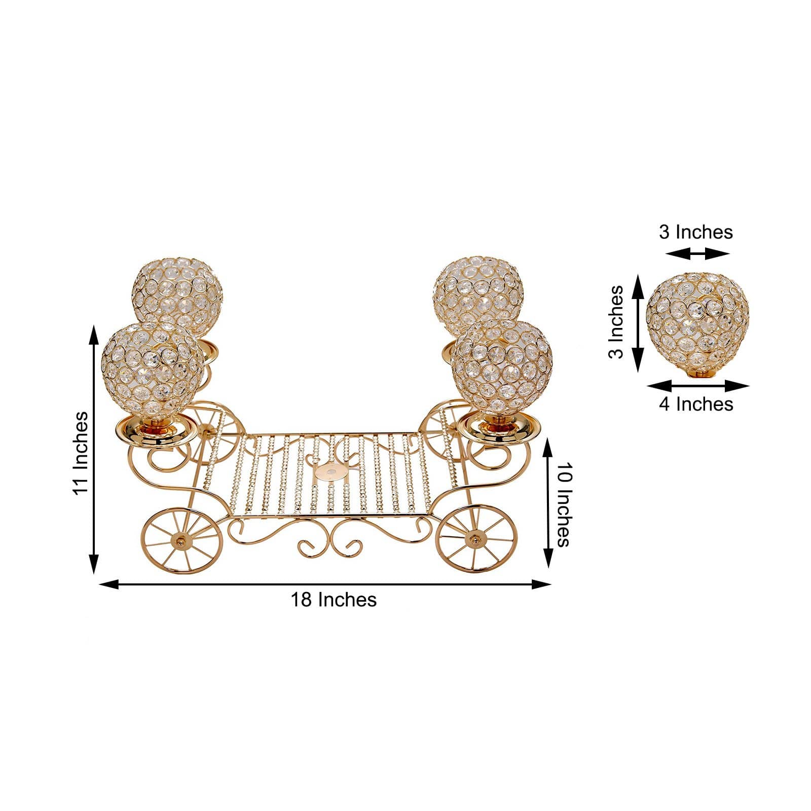 18-Piece Cinderella Carriage Crystal Beaded Candle Holders Set - Elegant Gold Wedding Centerpiece for Birthday Party, Baby Shower & Home Decor