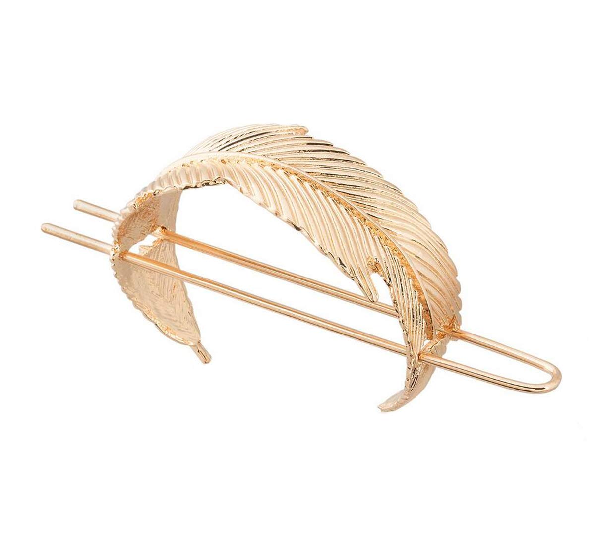 Elegant Alloy Leaf Hair Cuff Stick | Vintage Hairpin & Minimalist Hair Clip | Feather Bun Holder & Hair Barrette for Women | Perfect for Weddings, Parties & Everyday Styling (Gold)