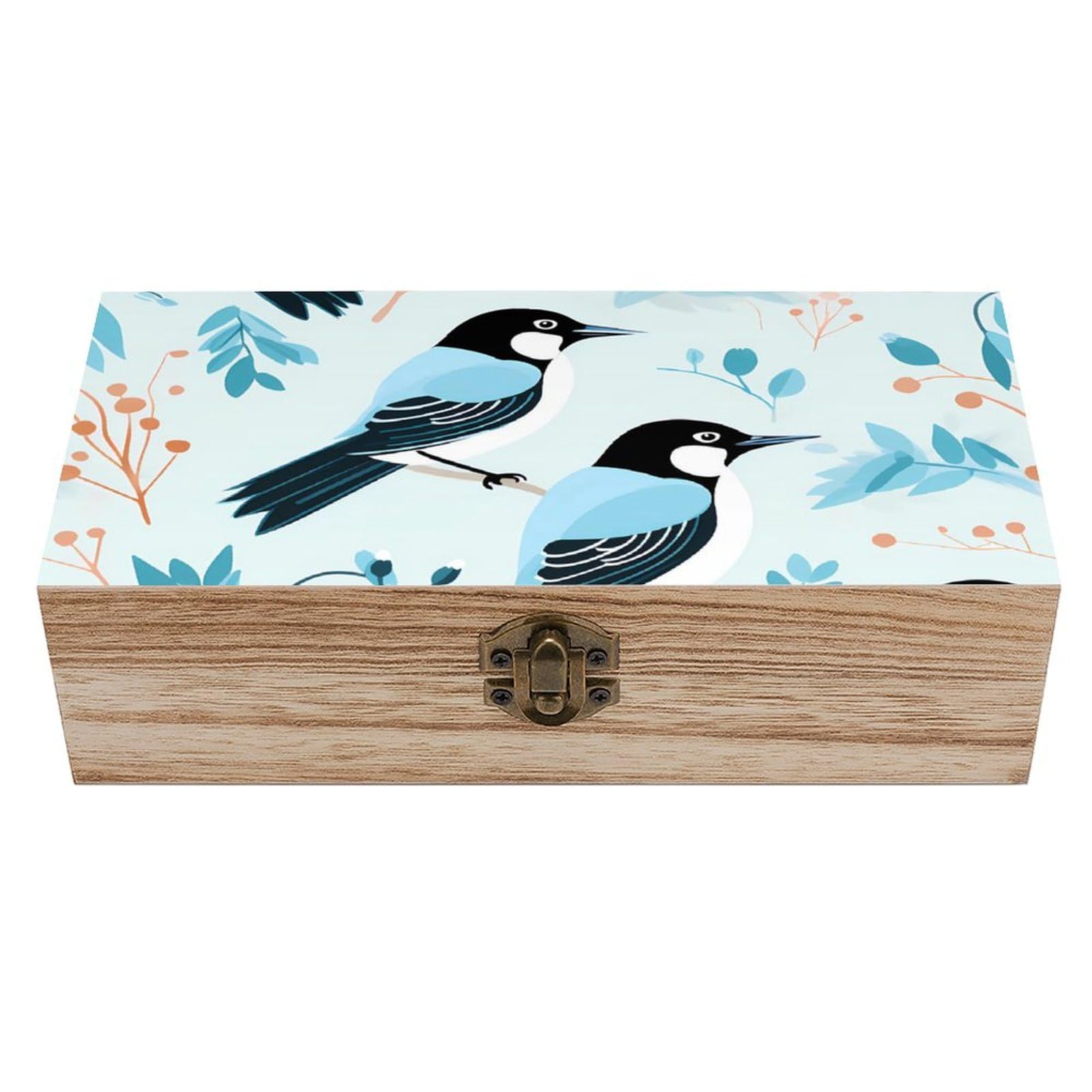 Vintage Cartoon Magpie Printed Wooden Jewelry Box - Handmade Wood Storage Organizer with Lock for Rings, Necklaces & Keepsakes - Perfect Gift for Women, Home Decor & Bedroom Storage