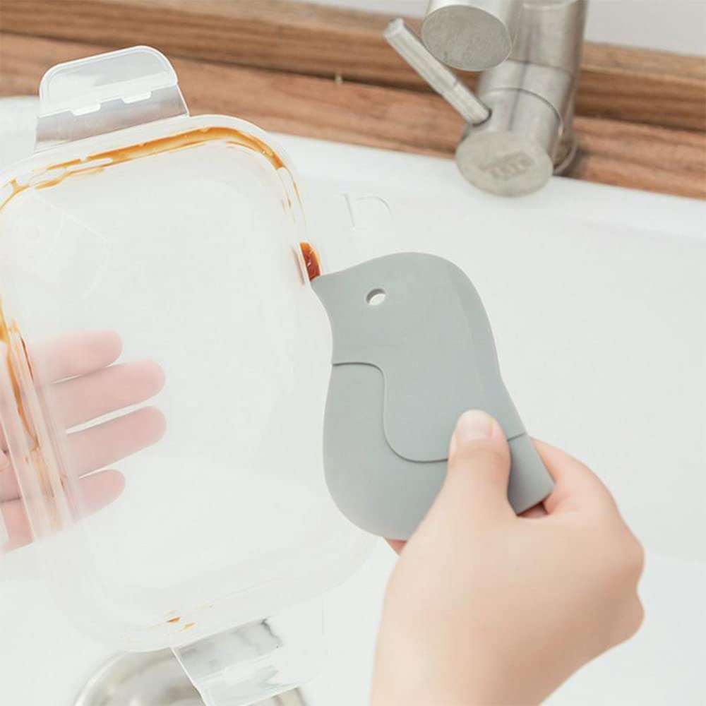 Silicone Pan Scraper - Penguin-Shaped Kitchen Cleaning Tool for Pans, Bowls, Baking & Washing (Grey & Pink) | Perfect for Non-Stick Cookware, Dish Cleaning & Food Scraping