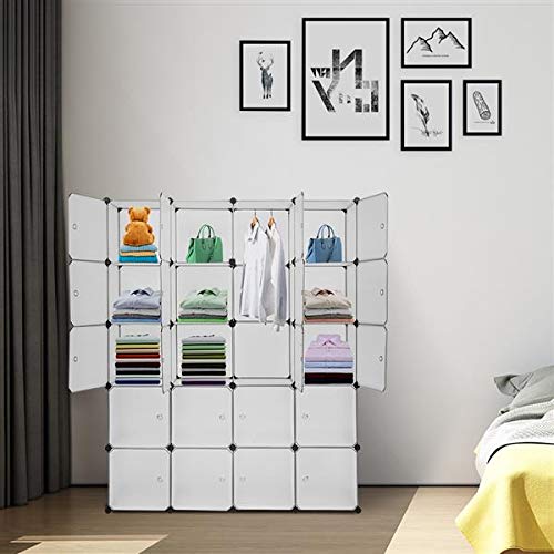 20-Cube Stackable Plastic Storage Organizer - Modular Closet Cabinet with Hanging Rod, White | Space-Saving Shelving Unit for Bedroom, Closet, Office & Kids Room Organization