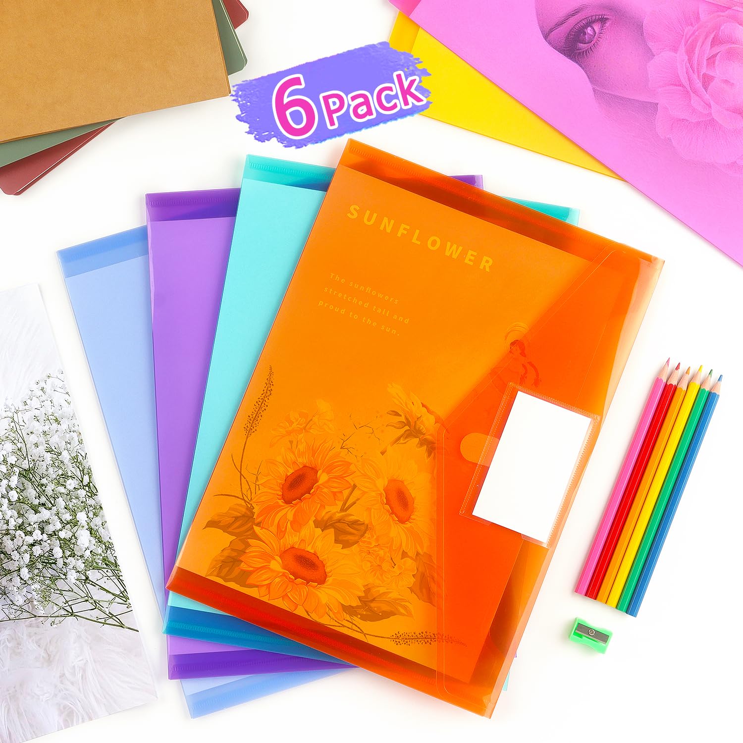 6 Pack Tamaki Plastic Envelopes - Clear Poly Envelope Folders with Hook & Loop Closure for Documents, Letter/A4 Size - Perfect for School, Office & Home Organization (File Storage, Mailing, Paperwork)