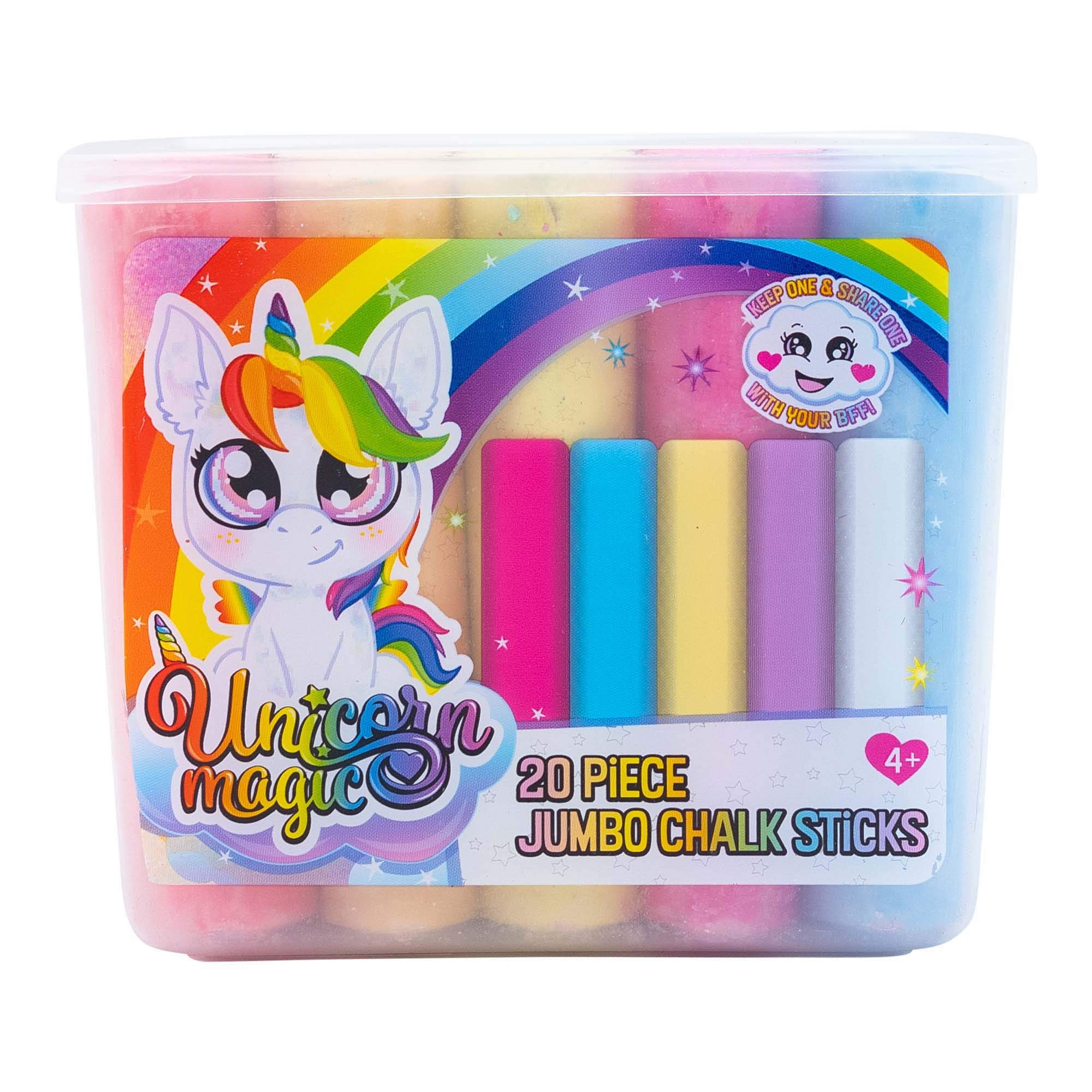 Unicorn Magic 20-Piece Chalk Set in Tub - Vibrant Colors for Kids Outdoor Sidewalk Drawing & Playtime Fun
