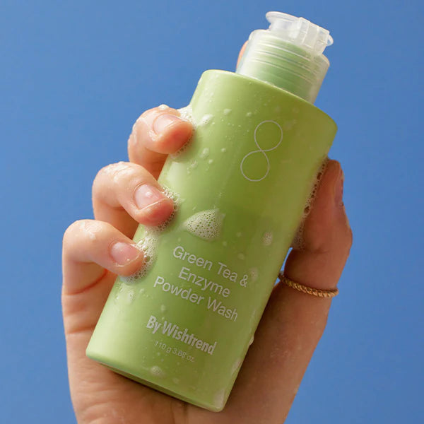 Wishtrend Green Tea & Enzyme Powder Wash 110g - Gentle Exfoliating Face Cleanser for Acne-Prone & Oily Skin | Perfect for Daily Skincare Routine & Deep Pore Cleansing