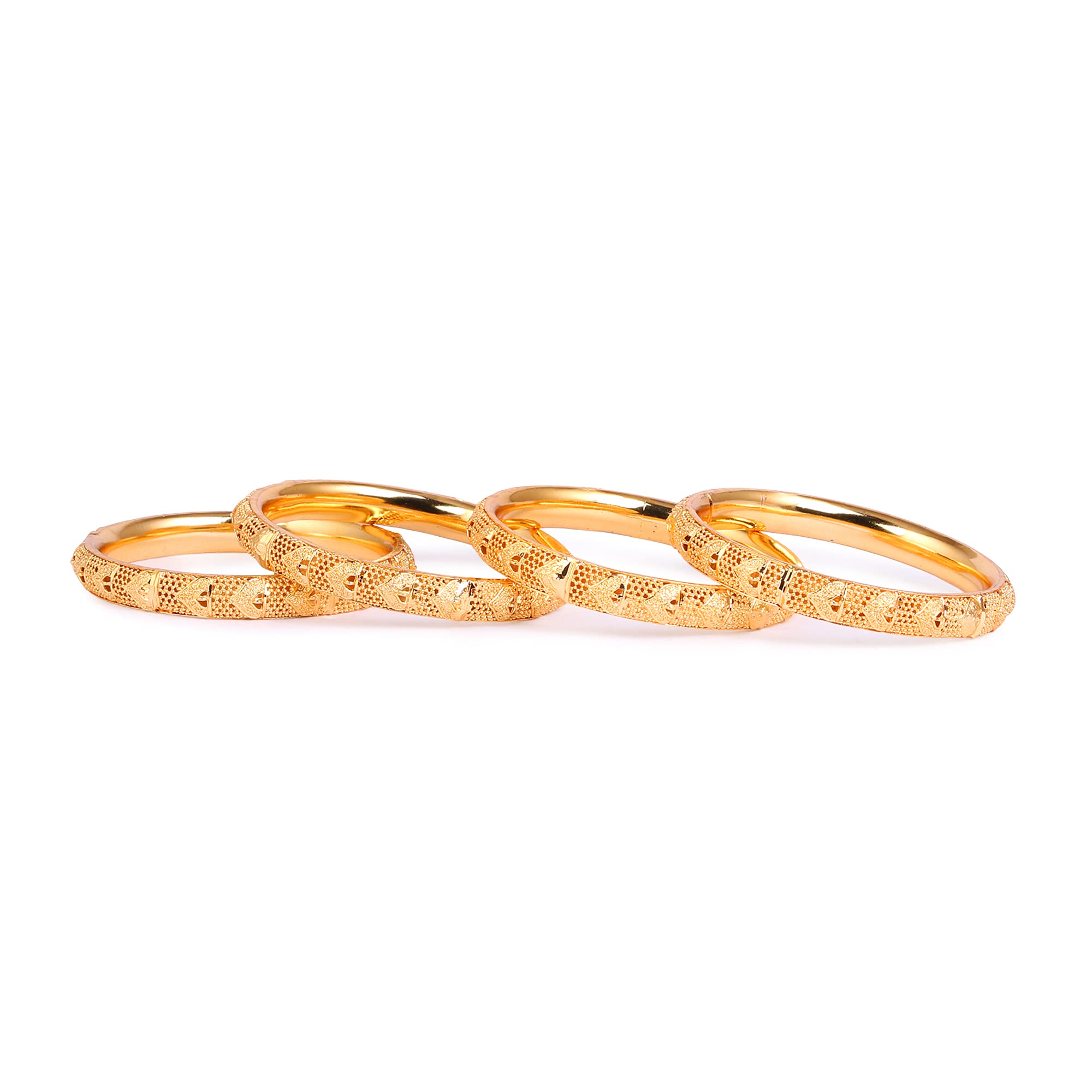Indian Gold Plated Bangles Set of 4 - Traditional Pola Bangles for Women | Bollywood Jewelry | Trendy Costume Bracelets for Weddings, Parties & Festive Occasions