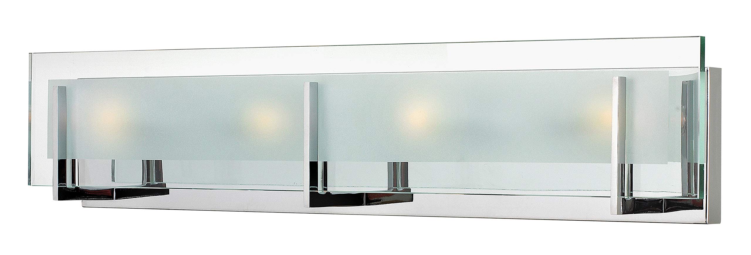 Hinkley Latitude Large Four Light Bathroom Vanity - Modern Chrome Finish with Etched Clear Glass Panel & Included Bulbs - Perfect for Master Bath, Powder Room & Contemporary Home Decor