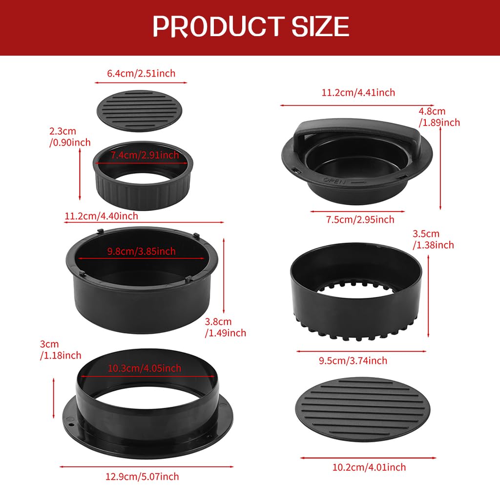 HASTHIP® 4-in-1 Stackable Burger Press Maker - Non-Stick Patty Shaper with 100 Pcs Patty Papers - Perfect for BBQ, Picnics & Home Cooking - Sandwich Sealer & Ring Mold for Uniform Patties