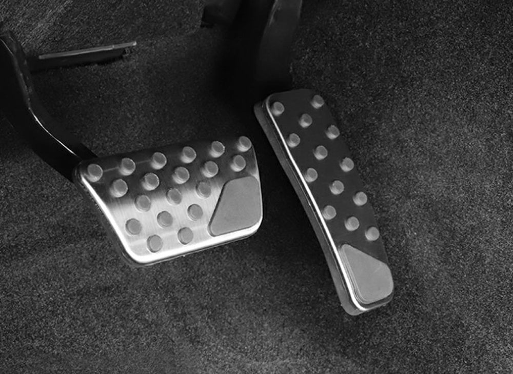 2-Piece Silver Track Design Foot Pedal Covers for 2008+ Dodge Challenger & 2009+ Dodge Charger - Non-Slip Racing Pedals for Enhanced Driving Performance
