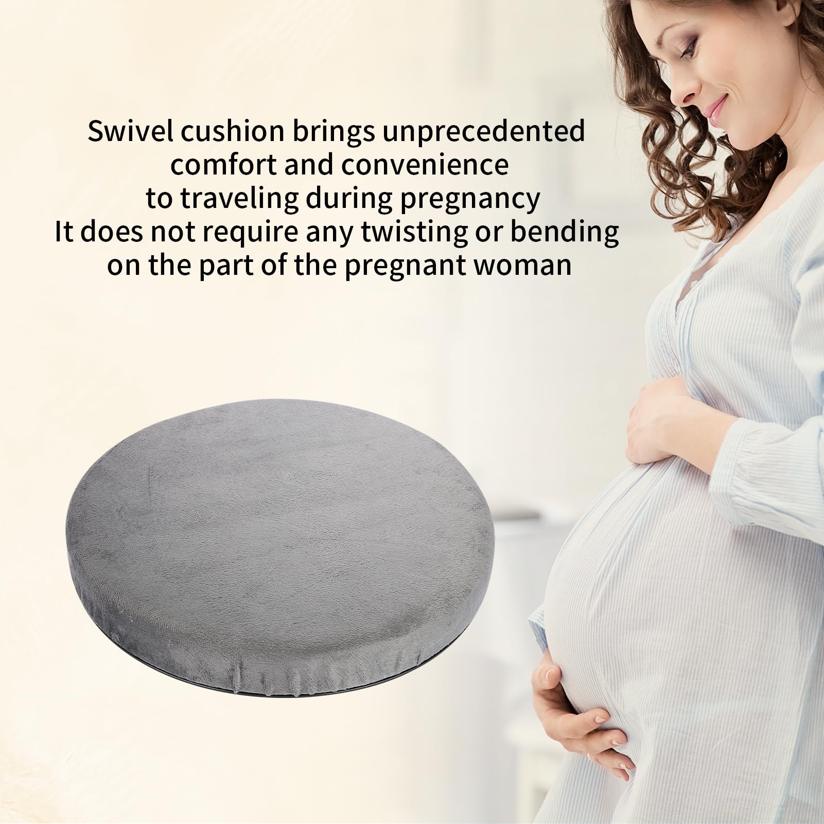 360 Degree Rotating Car Pillow - Large Swivel Chair Cushion with Hard Foam Core (15.35 Inch Diameter) for Office, Stool, Car Seat - Ergonomic Support for Long Sitting & Driving Comfort