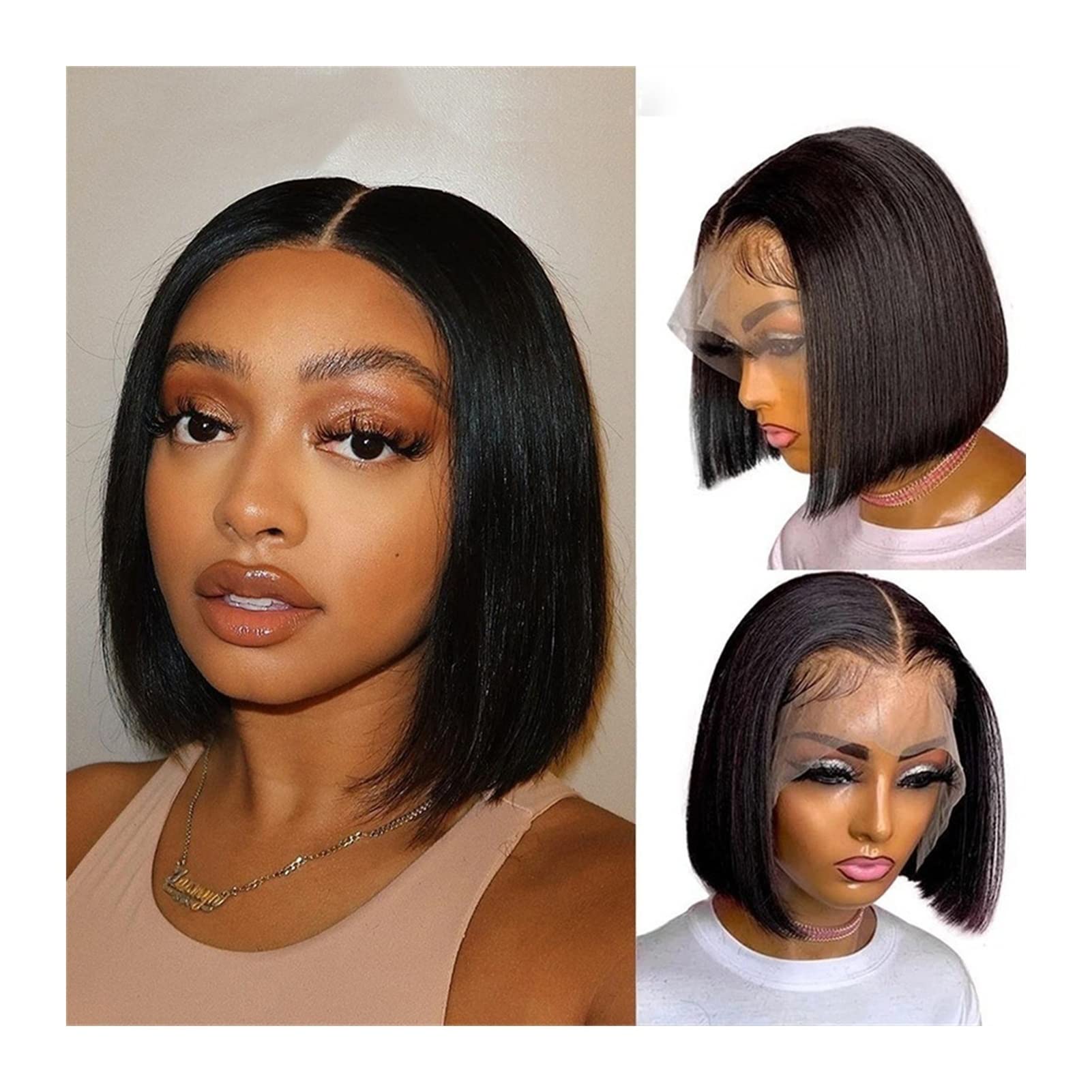 8-16 Inch Short Bob Lace Front Human Hair Wig - 4x4 Lace Closure, Transparent Bone Straight, 13x1 T-Part, Pre-Plucked Remy Hair for Women | Perfect for Daily Wear, Cosplay & Special Occasions