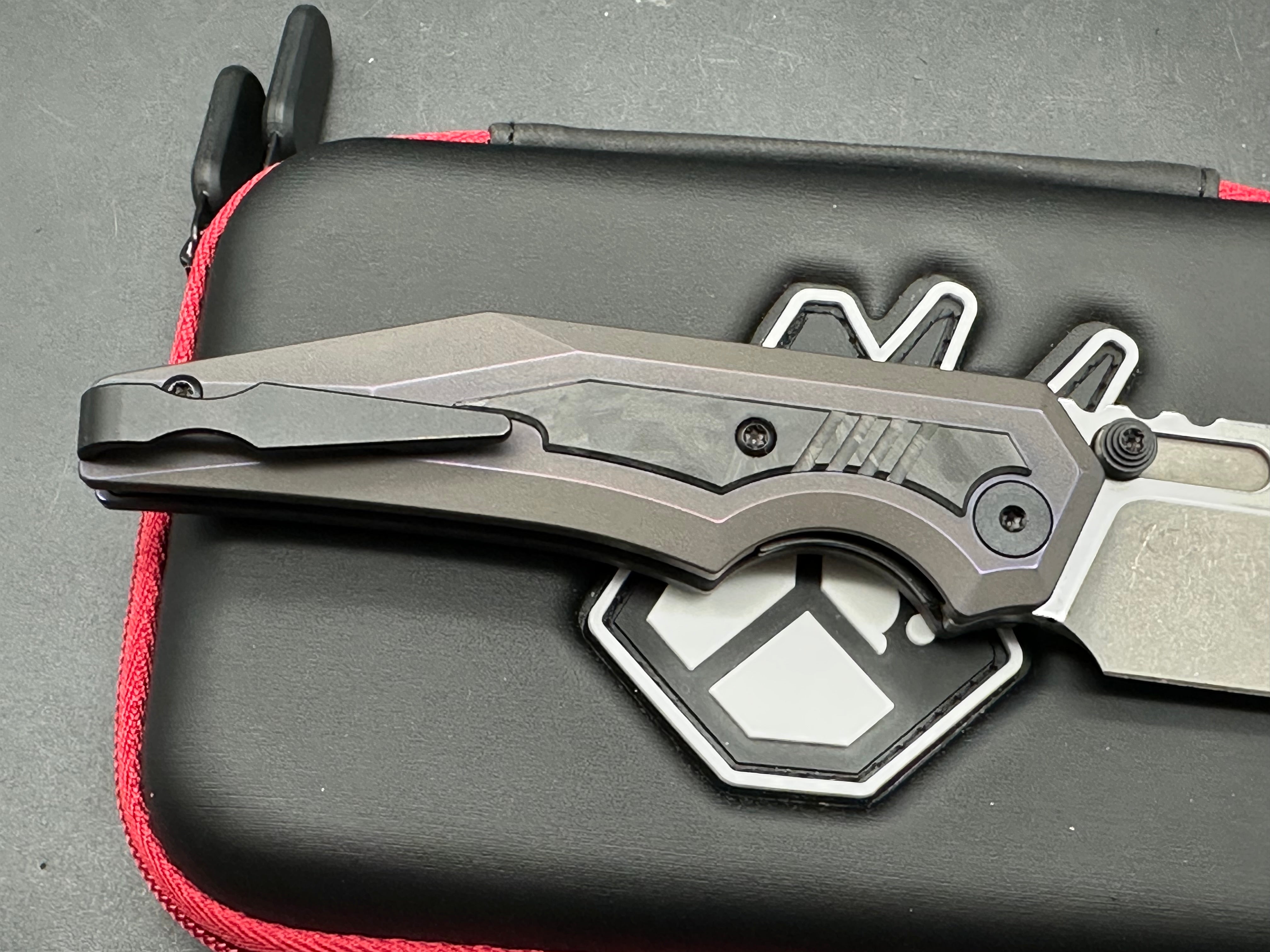 Arcane Design The Preytheon Custom Purple Titanium Folding Knife with Glow Carbon Fiber Inlays - Clip Point Blade, Grey Stonewash Finish & Satin Flats in Premium 20CV Steel | EDC, Outdoor Survival, Camping & Tactical Gear
