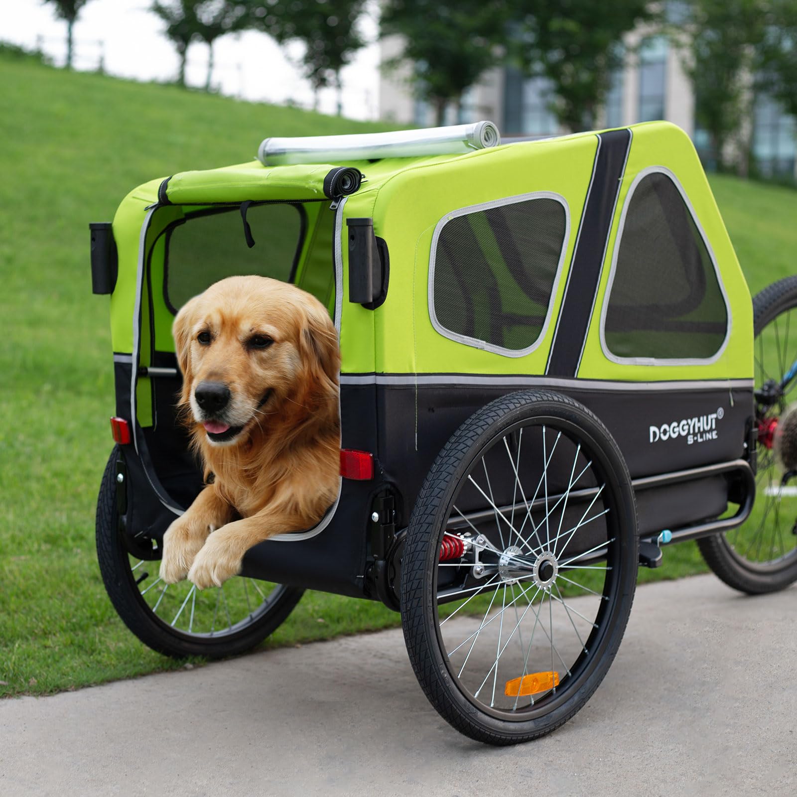 DOGGYHUT® S-Line XL Pet Bike Trailer & Stroller for Large Dogs Up to 100 lbs - Foldable Dog Cart with Suspension Wheels, Low Center Gravity & Parking Brake - Perfect for Cycling, Jogging & Outdoor Adventures with Your Dog