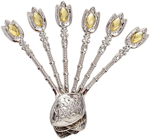 Handmade Turkish Tea Glass Set with Traditional Motifs - 6-Piece Set Includes Lids & Bonus Silver Tea Spoons | Perfect for Turkish Tea Ceremonies, Home Decor & Gift Giving