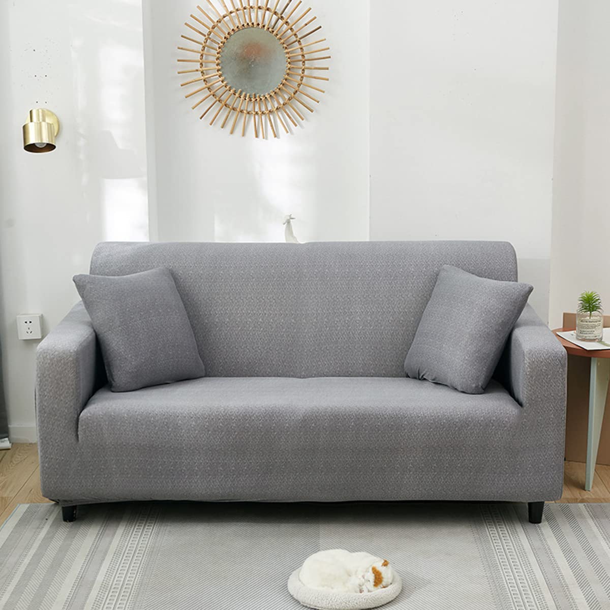 Stretch Sofa Cover for 3-Seat Couch - Light Grey Furniture Protector Slipcover | Waterproof & Anti-Slip Living Room Couch Cover for Pets, Kids & Daily Use