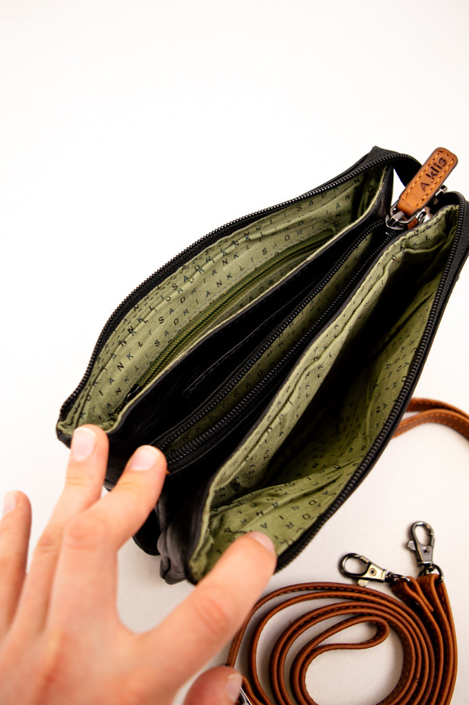 Adrian Klis 1544 Genuine Leather Purse for Women - Black & Tan Crossbody Bag - Stylish & Durable Handbag for Daily Use, Work, and Travel
