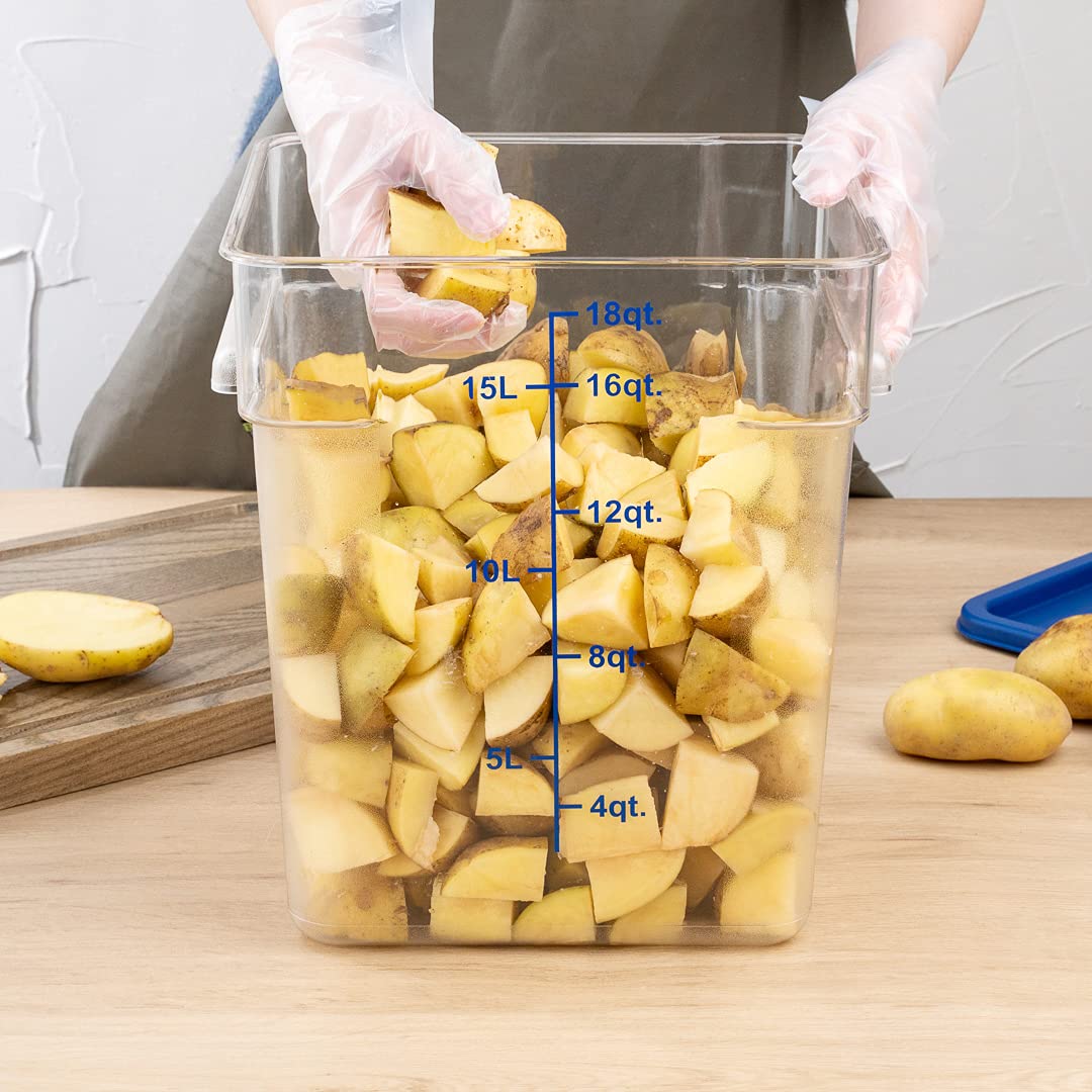Restaurantware Met Lux 18 Quart Brine Buckets - 10 Pack Square Marinating Containers with Volume Markers, Built-In Handles | Clear & Blue Plastic Dough Rising Buckets | Freezer-Safe Lids Sold Separately | Perfect for Commercial Kitchens, Home Baking, and Food Storage