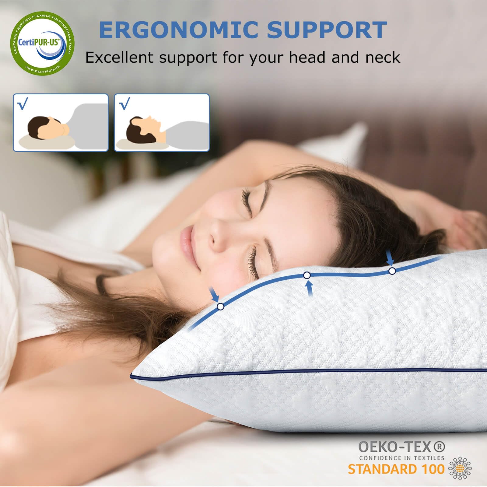 Cooling Bed Pillows Queen Size Set of 2 - Adjustable Shredded Memory Foam Pillows for Side, Back & Stomach Sleepers | Luxury Gel-Infused Hotel Pillows with Washable Removable Cover | Perfect for Hot Sleepers, Neck Pain Relief & Better Sleep