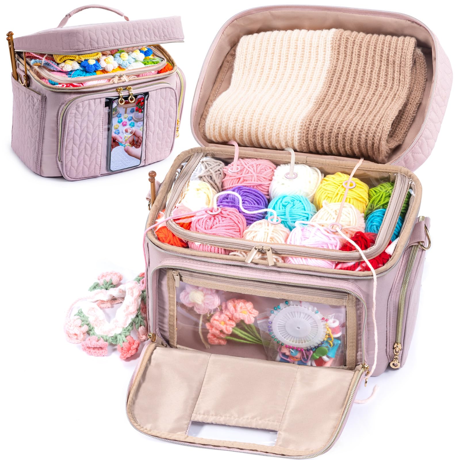 Crochet Bag Organizer with Pockets - Yarn Storage Bag for Crocheting & Knitting - Perfect for Crochet Hooks, Needles & Accessories - Ideal for Crafters, Travel & Home Organization