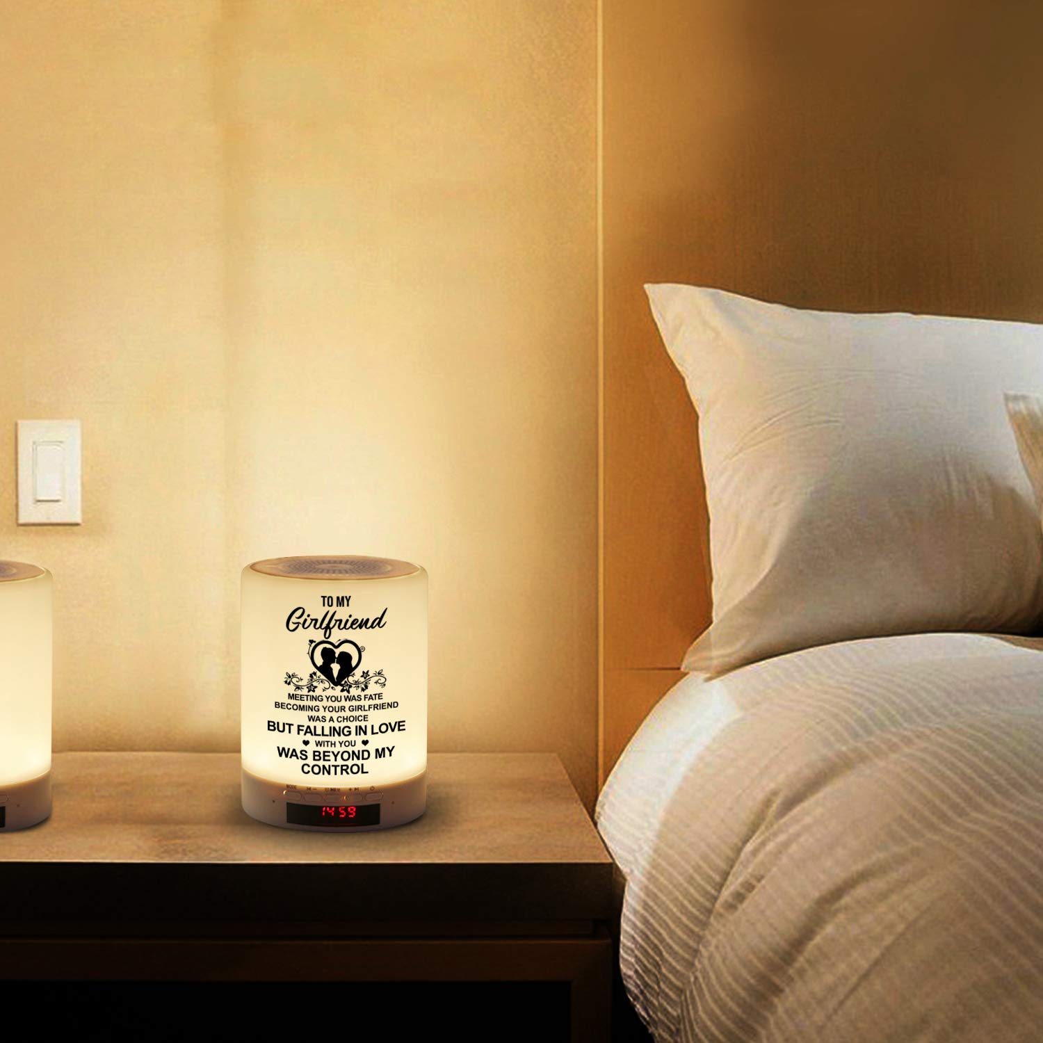 Personalized Engraved Touch Sensor Table Lamp with Bluetooth Speaker - Romantic Night Light & Bedside Lamp for Girlfriend, Best Anniversary & Birthday Gift for Her - Perfect for Bedroom, Living Room & Office Decor