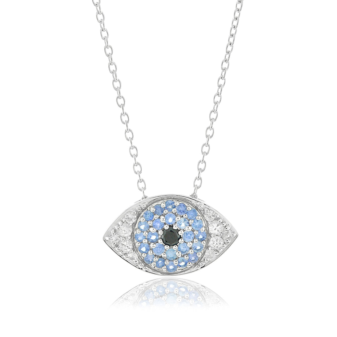 Multi-Color Sapphire Evil Eye Pendant Necklace for Women - Protection Jewelry for Good Luck, Spiritual Gift, Birthday Present | Perfect for Everyday Wear, Meditation & Energy Healing