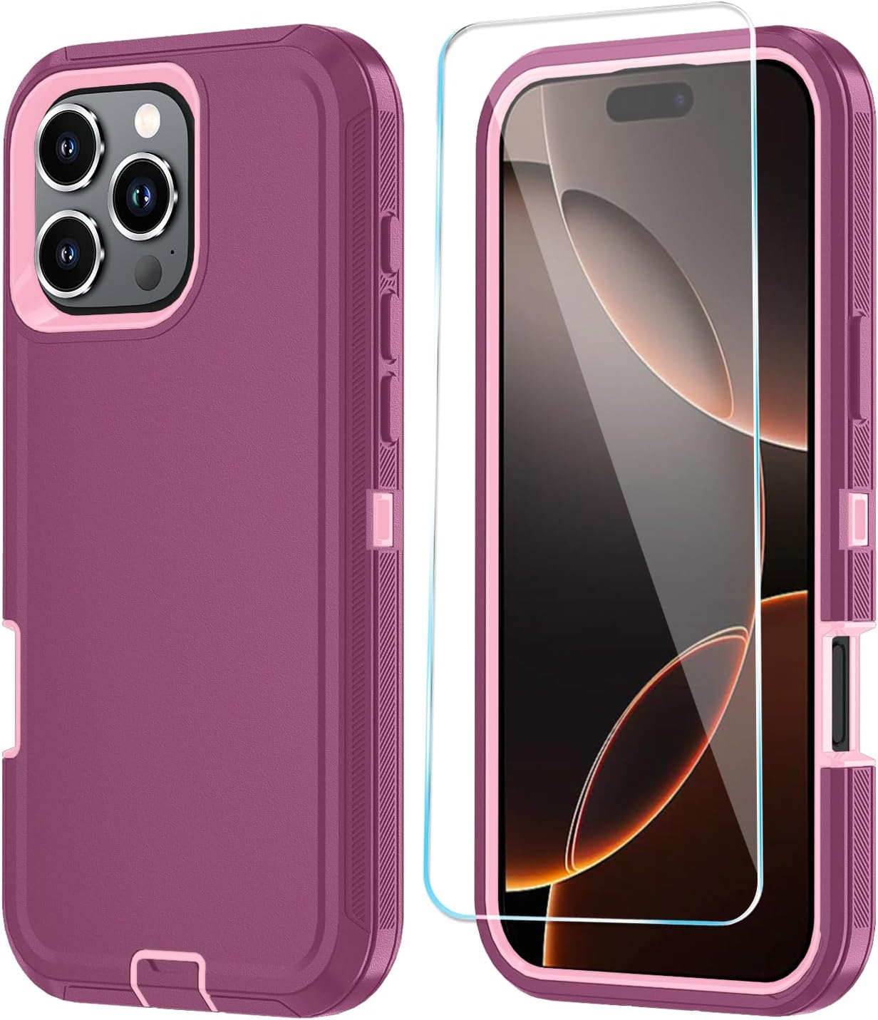 iPhone 16 Pro Case with HD Screen Protector - Heavy Duty Shockproof & Dustproof Cover in Purple & Sky Blue | Perfect for Outdoor Activities, Travel & Daily Protection