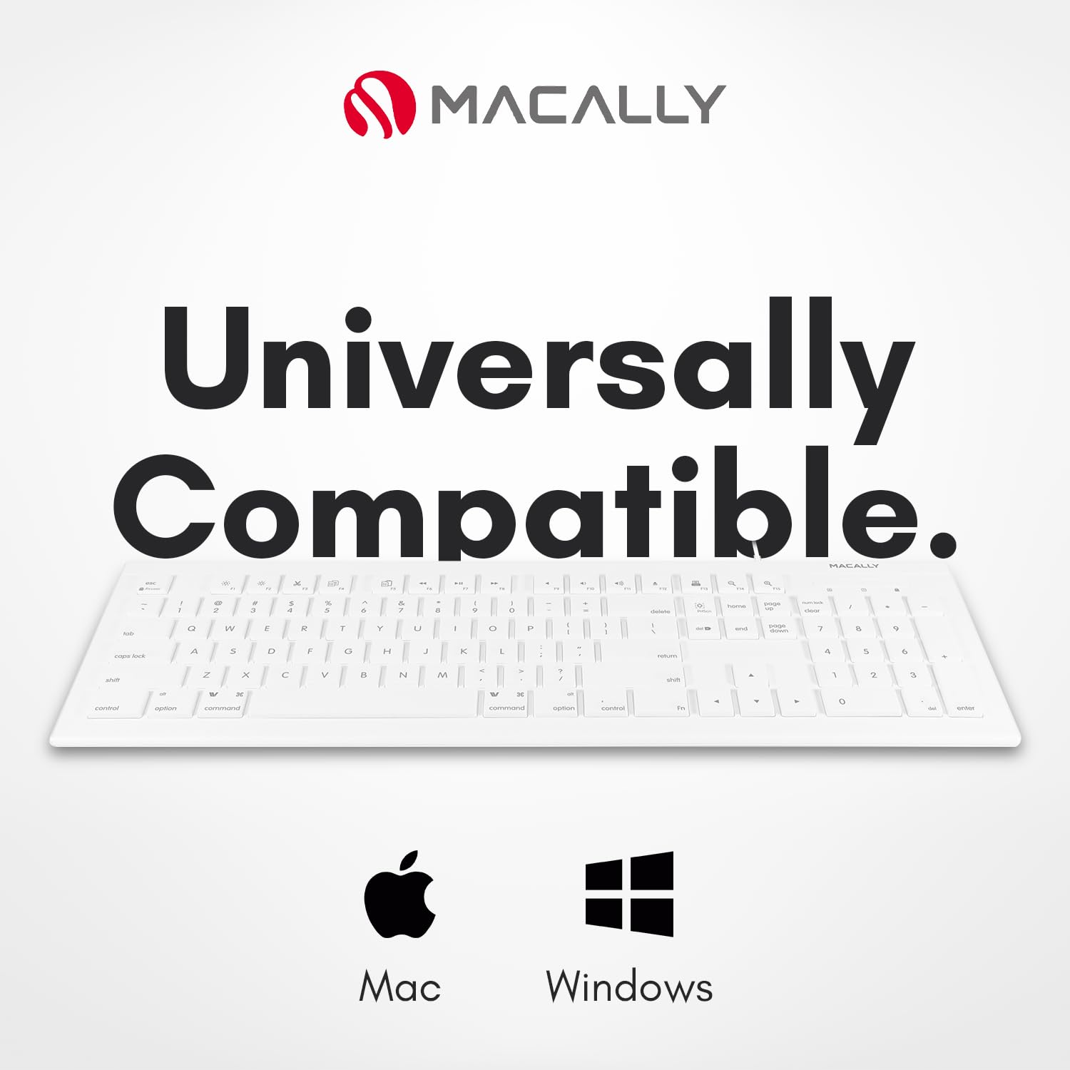 Macally USB Wired Keyboard for Mac/PC - 15 Shortcut Keys for MacBook & iMac - Home & Office Use