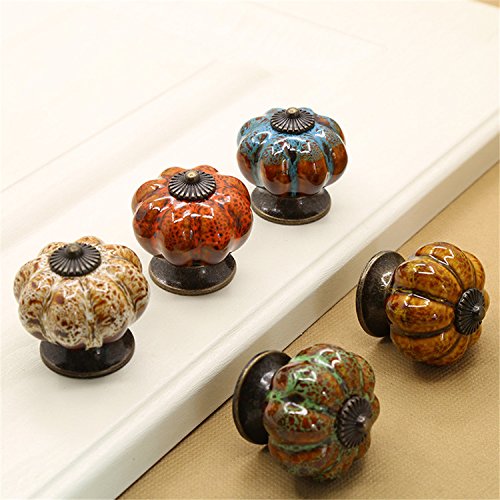 12-Pack Farmhouse Style Ceramic Pumpkin Drawer Pulls - Zinc Alloy Cabinet Handles for Wardrobe, Dresser, Closet & Furniture (Perfect for Fall Home Decor & Rustic Kitchen Cabinets)