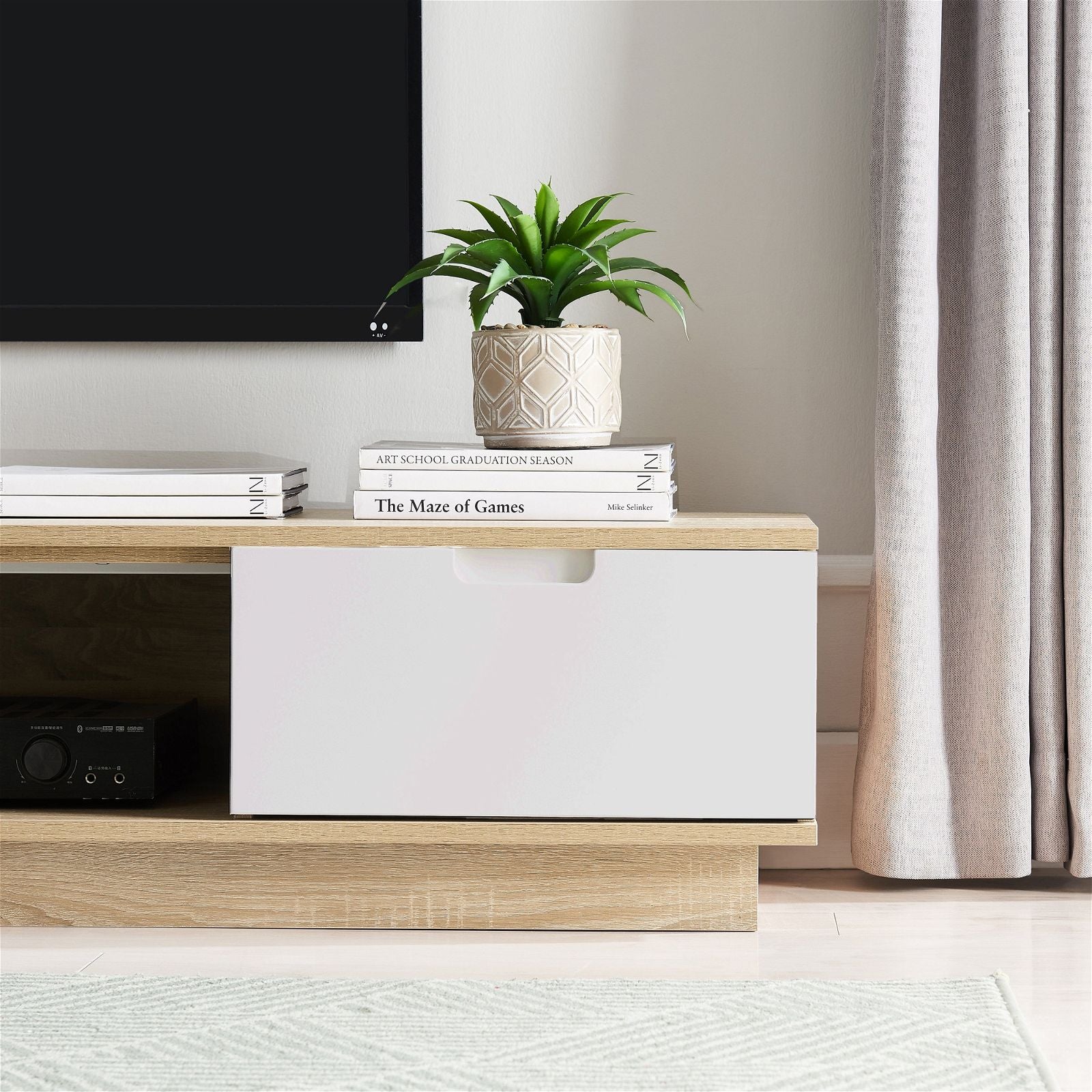TAURIS™ RIO2200LL Solid Oak Entertainment Center - Stylish TV Stand with Storage for Living Room & Home Theater